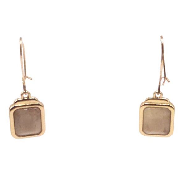 Gold-Plated Drop Earrings With Rectangular Brown Gemstone Accents - Picture 5 of 5